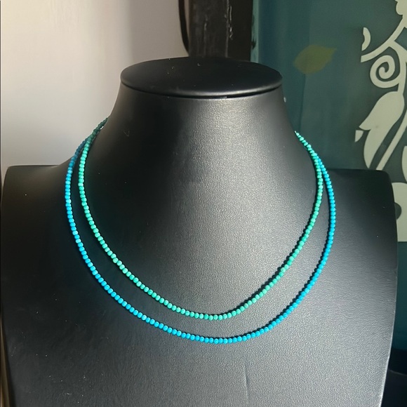 18K Over .925 Sterling Silver Green and Blue Turquoise 2 Necklaces - Picture 3 of 8
